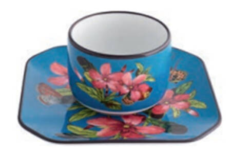 Fete Vos Jeux Flat No Handle Demitasse Cup and Saucer Set