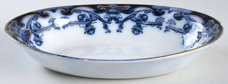 Iris Blue (Flow Blue) 9" Oval Vegetable Bowl