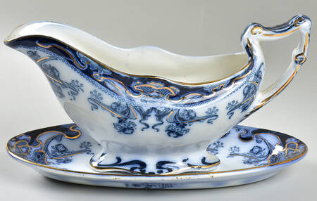Iris Blue (Flow Blue) Gravy Boat & Underplate