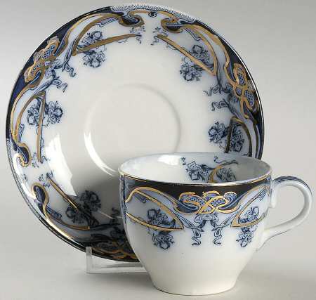 Iris Blue (Flow Blue) Flat Demitasse Cup & Saucer Set