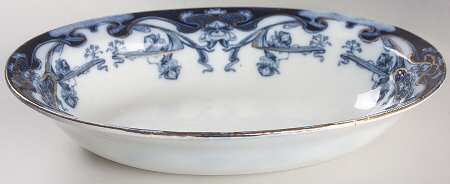 Iris Blue (Flow Blue) 10" Oval Vegetable Bowl