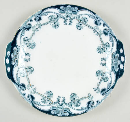 Iris Blue Green (Gold Accents) Handled Cake Plate