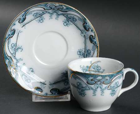 Iris Blue Green (Gold Accents) Flat Demitasse Cup & Saucer Set