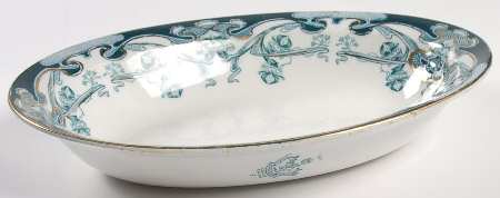 Iris Blue Green (Gold Accents) 10" Oval Vegetable Bowl