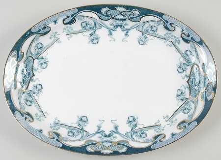 Iris Blue Green (Gold Accents) 12" Oval Serving Platter