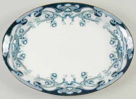 Iris Blue Green (Gold Accents) 13" Oval Serving Platter