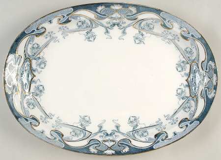 Iris Blue Green (Gold Accents) 16" Oval Serving Platter