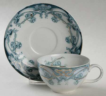 Iris Blue Green (Gold Accents) Flat Cup & Saucer Set