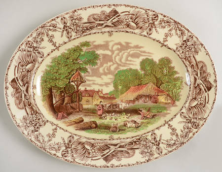 Rural Scenes Brown Multicolor 13" Oval Serving Platter