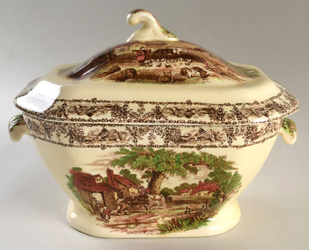 Rural Scenes Brown Multicolor Tureen &  Lid