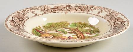 Rural Scenes Brown Multicolor Rim Soup Bowl
