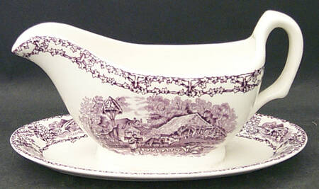 Rural Scenes Purple (Round) Gravy Boat with Attached Underplate
