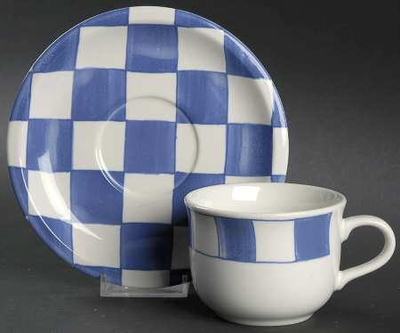 Blue Checks Flat Cup & Saucer Set