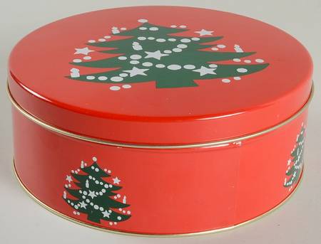 Christmas Tree Round Storage Tin with Lid Medium