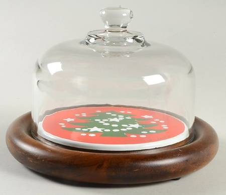 Christmas Tree Cheese Dish W/Glass Dome