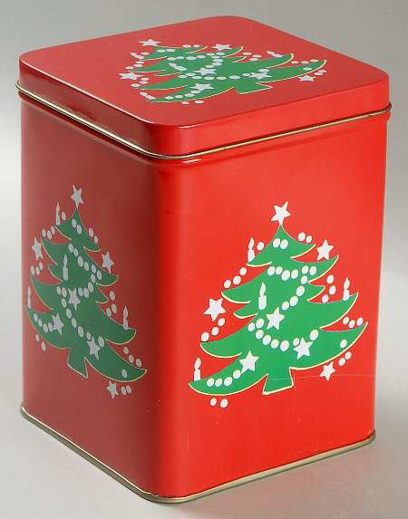 Christmas Tree Square Metal Box & Lid