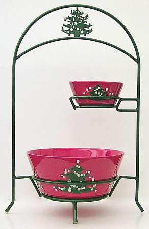 Christmas Tree Chip & Dip Set-2 Bowls &Metal Stand (Soc/Rv8)