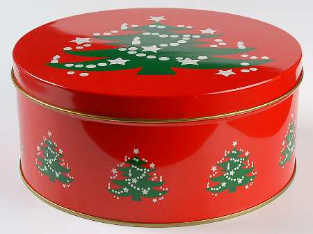 Christmas Tree Medium Tin Cookie Box & Lid