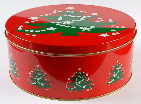 Christmas Tree Large Tin Cookie Box & Lid