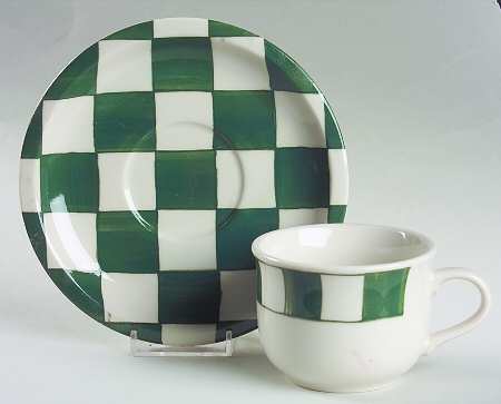 Green Checks Flat Cup & Saucer Set