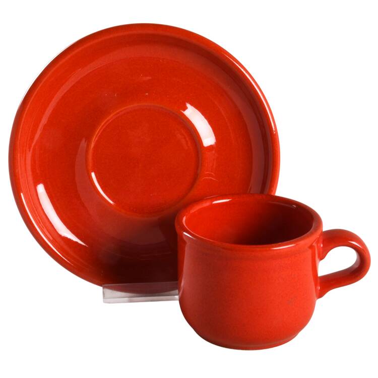Solid Colours Red Flat Demitasse Cup & Saucer Set