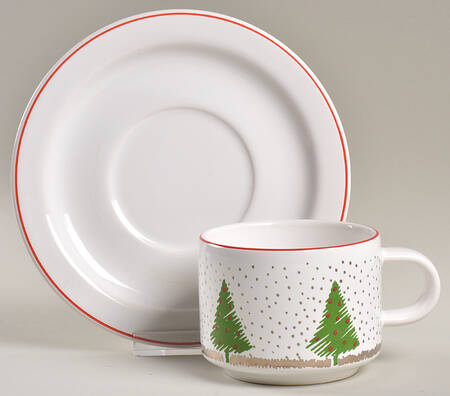 White Christmas Flat Cup & Saucer Set