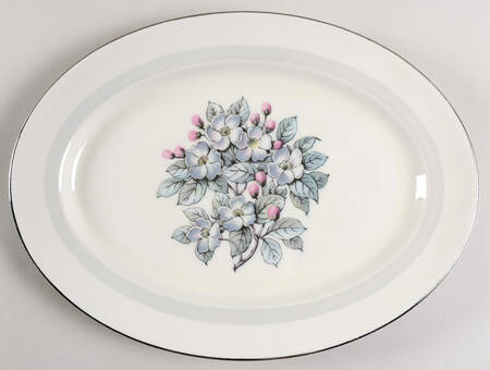 Gray Blossom 14" Oval Serving Platter