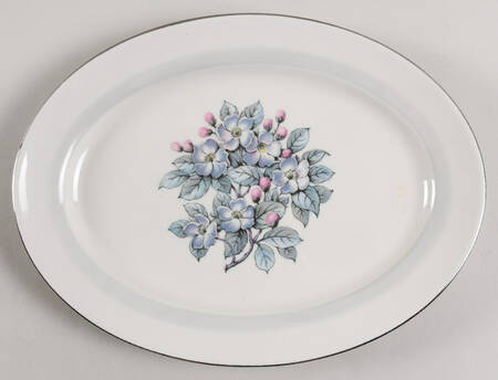 Gray Blossom 11" Oval Serving Platter