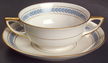 Neo Classic Blue (9566, Smooth) Footed Cream Soup Bowl & Saucer Set