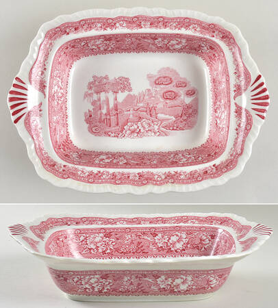 Tudor Rose Pink Rectangular Vegetable Bowl No Lid