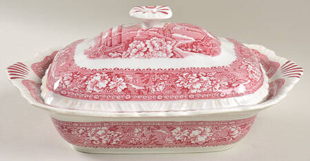 Tudor Rose Pink Rectangular Covered Vegetable