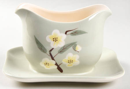 Blossom Celadon Gravy Boat with Attached Underplate