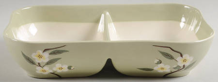 Blossom Celadon 10" Oval Divided Vegetable Bowl