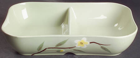 Blossom Celadon 10" Oval Divided Vegetable Bowl