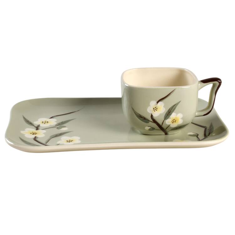 Blossom Celadon Snack Plate & Cup Set