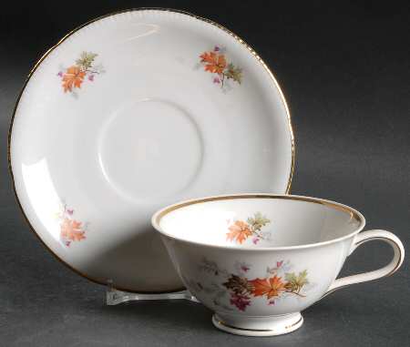 Autumn (Rim, Gold Trim) Flat Cup & Saucer Set