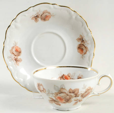 Brown Bouquet (Gold Trim) Flat Cup & Saucer Set