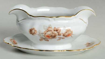 Brown Bouquet (Gold Trim) Gravy Boat with Attached Underplate