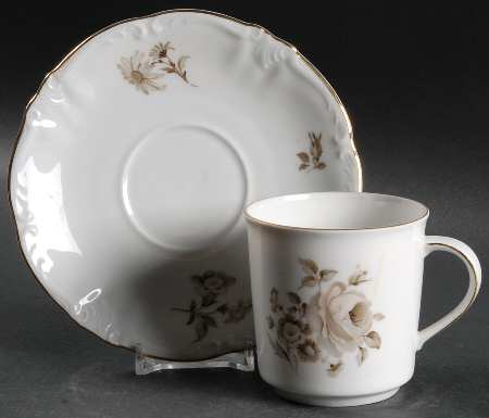Dawn Rose (Gold Trim) Flat Cup & Saucer Set