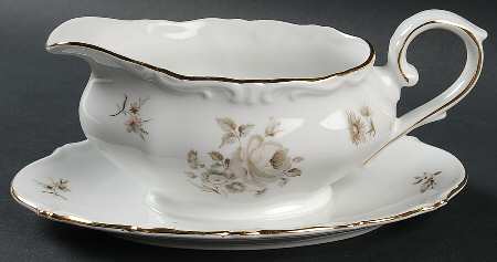 Dawn Rose (Gold Trim) Gravy Boat with Attached Underplate