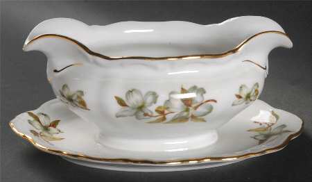 Dogwood (Scalloped, Rim) Gravy Boat with Attached Underplate