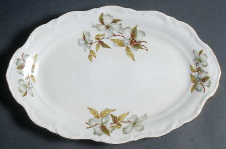 Dogwood (Scalloped, Rim) 12" Oval Serving Platter