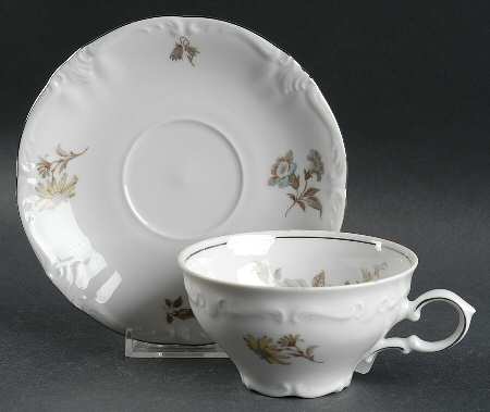 Empress (Platinum Trim) Flat Cup & Saucer Set