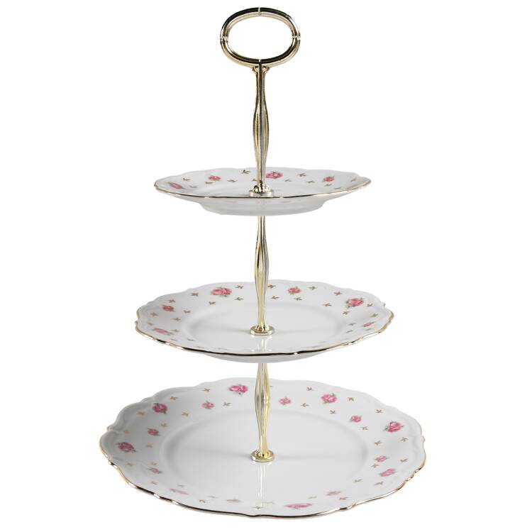 Heritage (Rosebuds) 13 7/8"-14 1/4" 3-Tiered Serving Tray(DP,SP,BB) HC