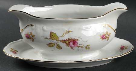 Moss Rose Gravy Boat with Attached Underplate