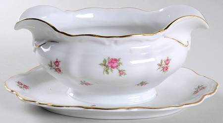 Rosebud (Rim Shape) Gravy Boat with Attached Underplate