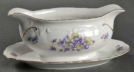 Violets Gravy Boat with Attached Underplate