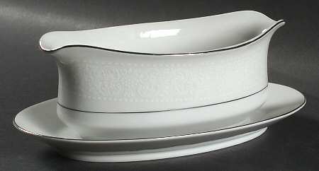 White Lace Gravy Boat with Attached Underplate