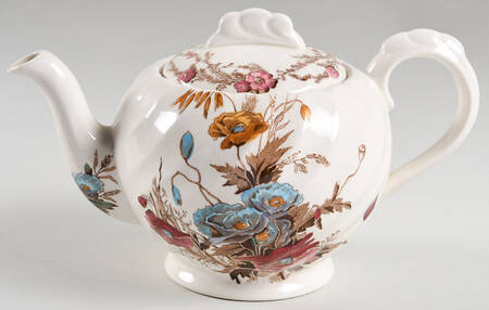 Harvest Brown Multicolor (Pink Floral Rim) Teapot & Lid
