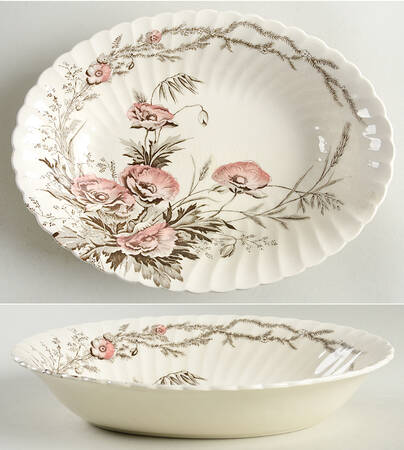 Harvest Pink and Brown 10" Oval Vegetable Bowl